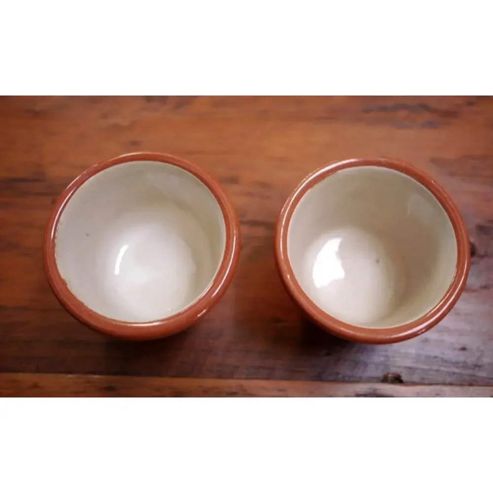 Pair Vintage Guernsey Cooking Ware Ceramic Terra Cotta Glazed Custard Cups